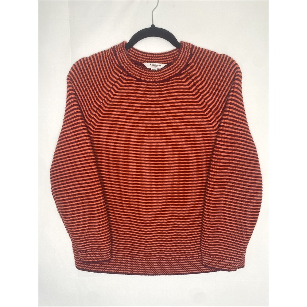 L.K. Bennett London Wool Cotton Blend Orange Striped Crewneck Sweater Women Sz S